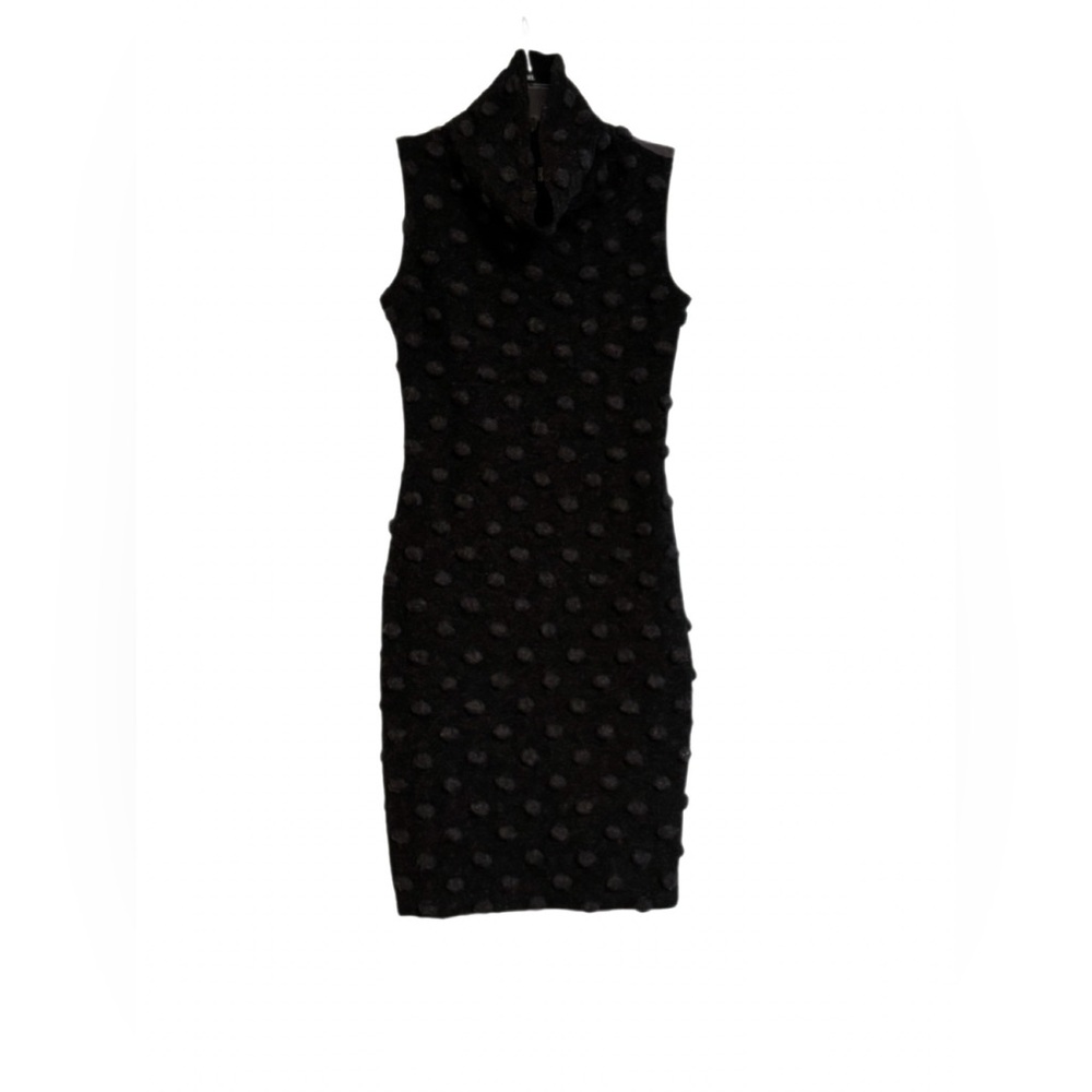Natalia Romano Black Textured Polka Dot Sleeveless Dress Size Small